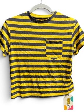 NWT Boys Super Soft Yellow Stripe Pocket Tee 7/8